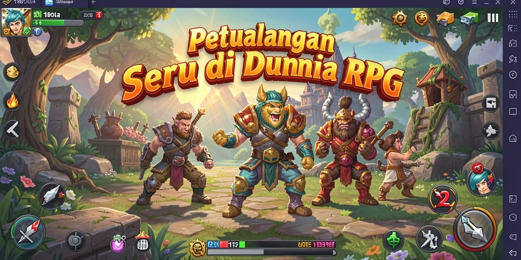Screenshot gameplay RPG 11BOLA menampilkan pertempuran yang mendebarkan.