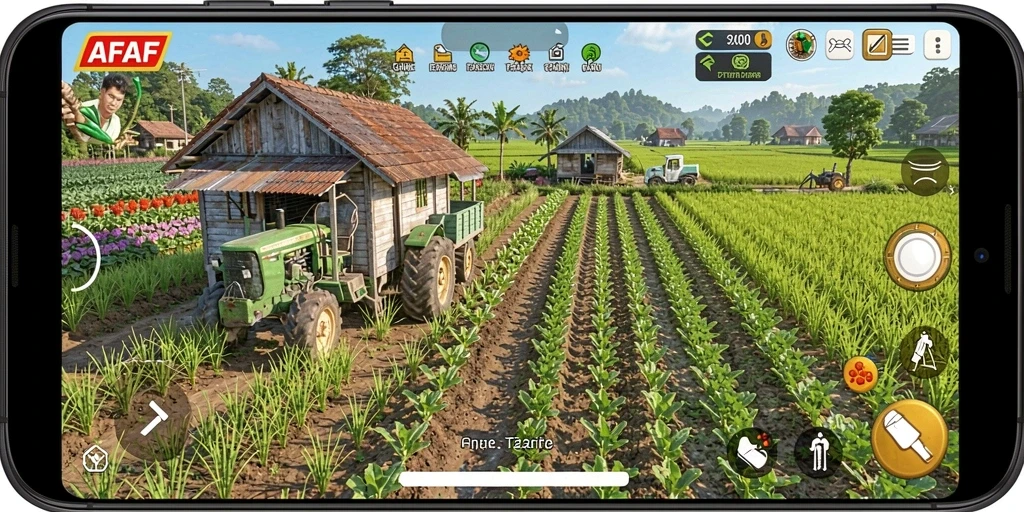 Screenshot AFAF menampilkan kebun yang indah dan interaksi gameplay yang menyenangkan.