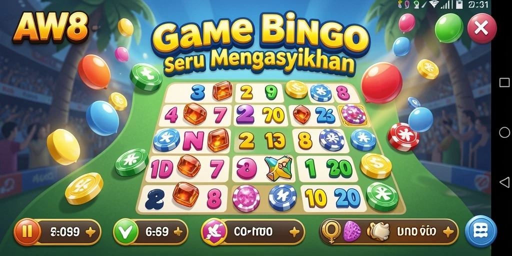 Screenshot gameplay AW8 yang menampilkan keseruan bermain Bingo.