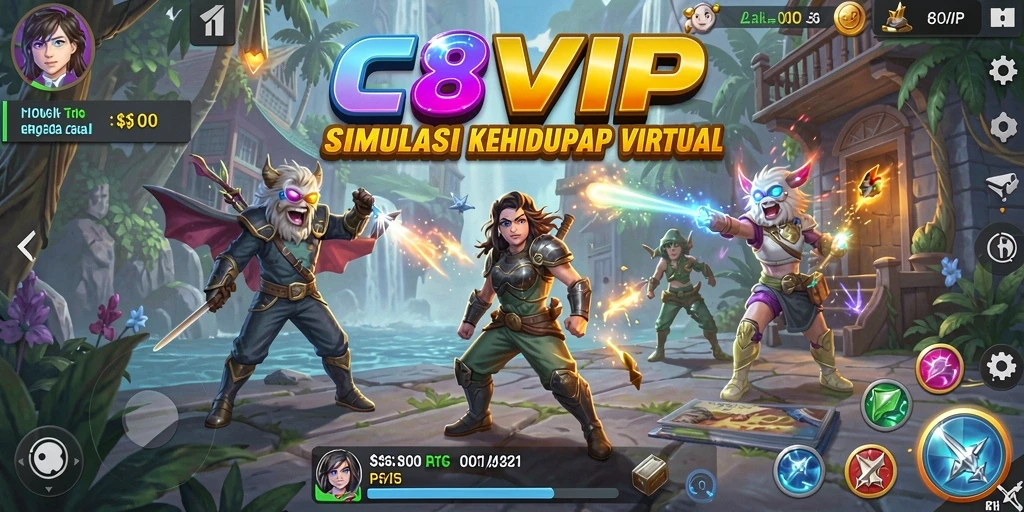 Screenshot gameplay C8VIP menampilkan interaksi kehidupan virtual yang dinamis.