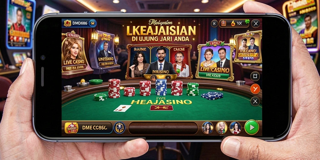 Screenshot utama DMD686 menampilkan dealer profesional dan permainan yang mendebarkan.