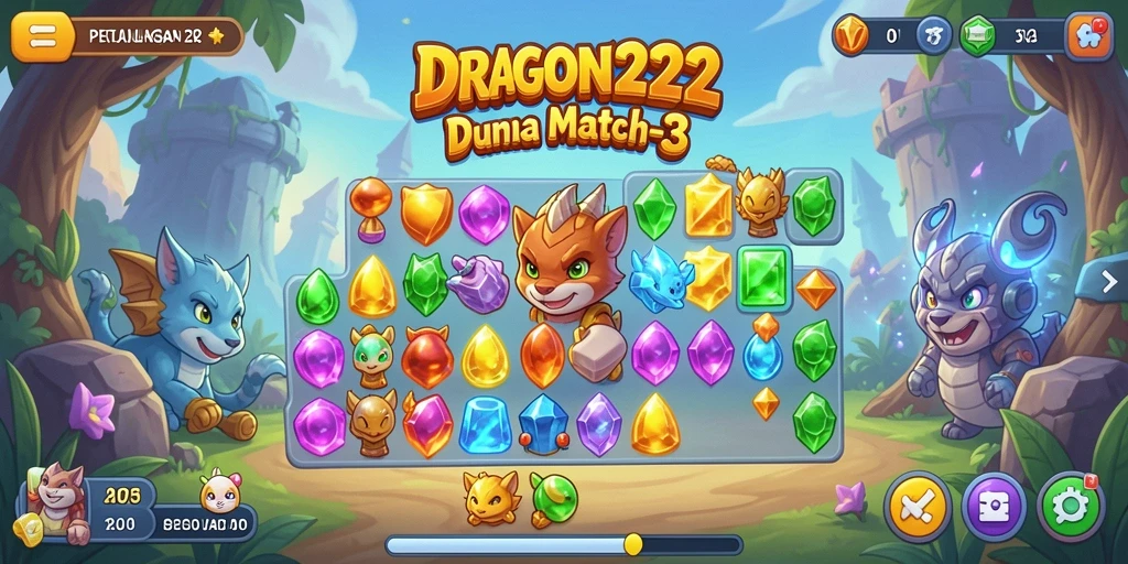 Tangkapan layar gameplay DRAGON222 yang penuh warna dan menantang match-3.