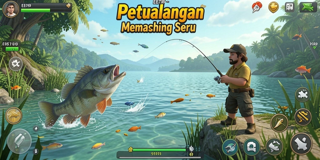Tampilan gameplay EE789 yang penuh warna dan memikat saat memancing.
