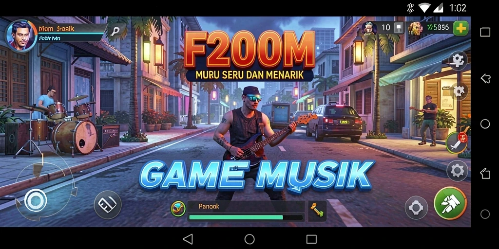 Tampilan gameplay seru dalam F200M dengan berbagai lagu favorit.