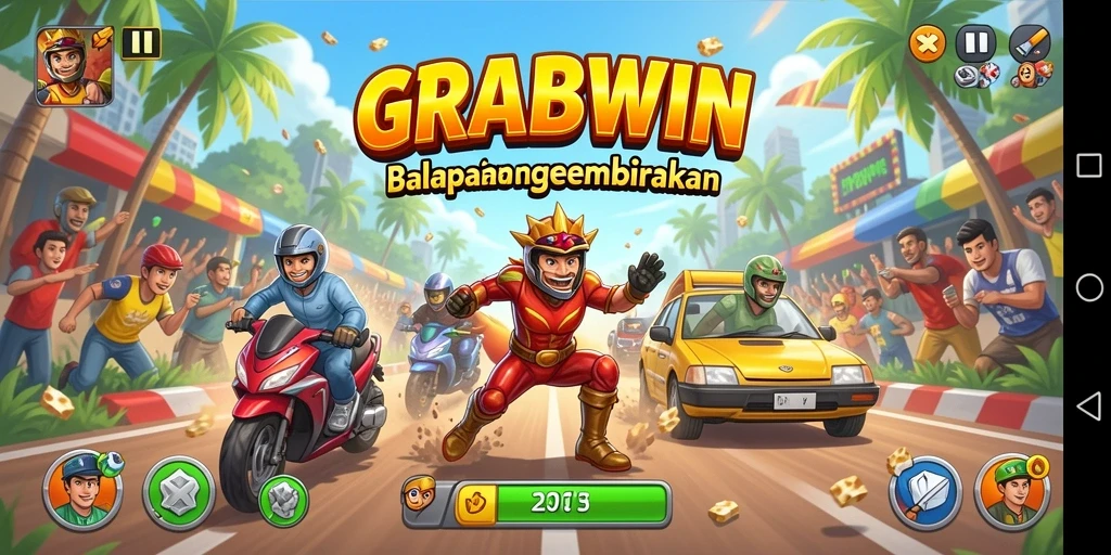 Tampilan menarik dari gameplay balapan GRABWIN yang seru.