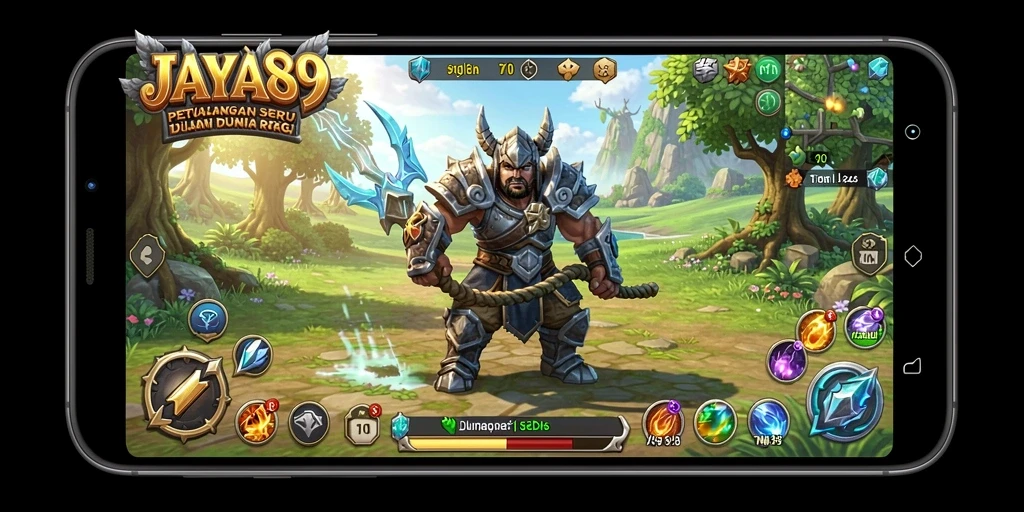 Screenshot utama JAYA89 menampilkan aksi pertempuran RPG yang mendebarkan.