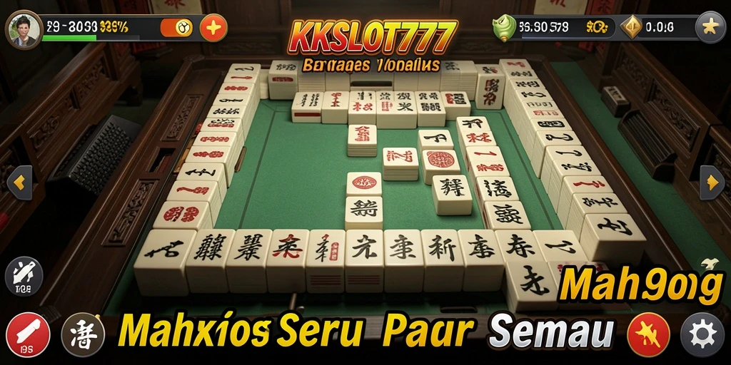 Tangkapan layar gameplay KKSLOT777 dengan berbagai ubin Mahjong yang penuh warna.
