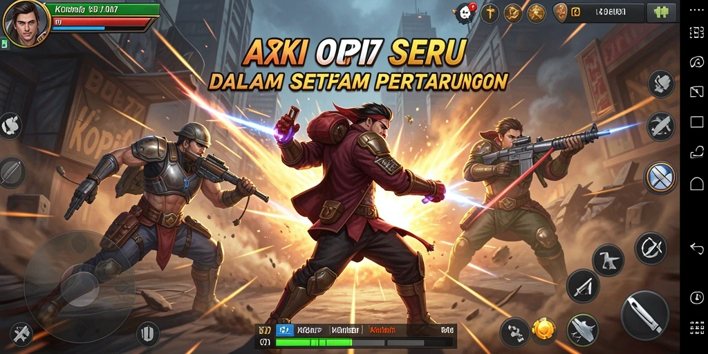 Screenshot KOPI77 menampilkan aksi pertarungan seru dan karakter unik.