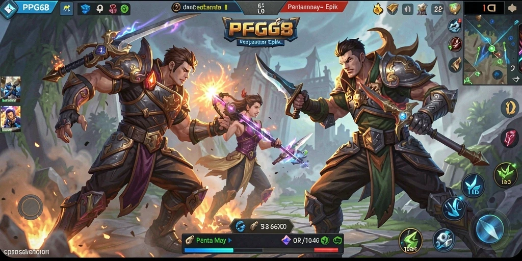 Tampilan aksi seru dalam permainan MOBA PGG68.