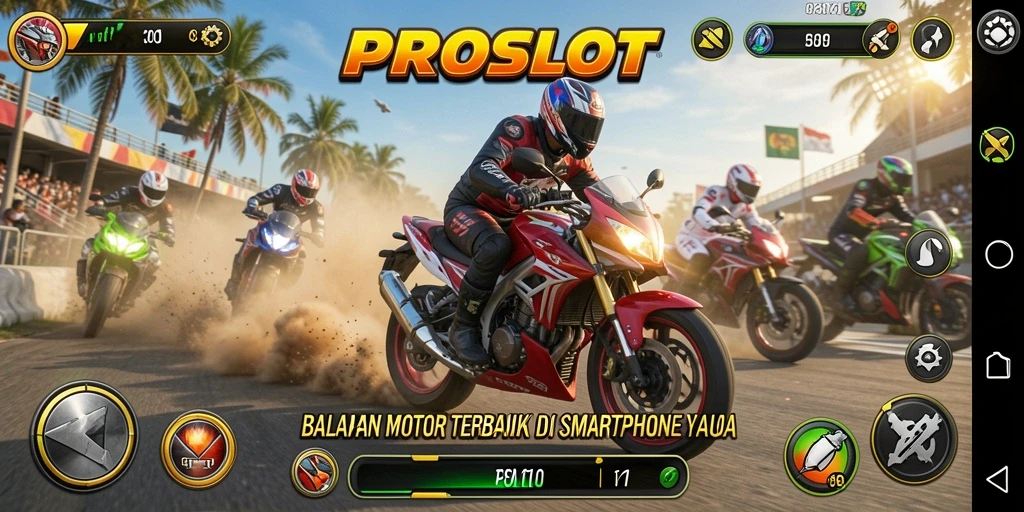 Gameplay PROSLOT yang intens dan mendebarkan dalam balapan motor.