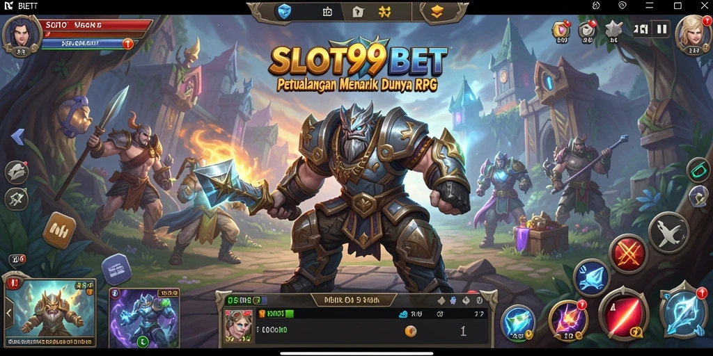 Screenshot SLOT99BET menampilkan pertarungan seru antara karakter dalam dunia fantasi.